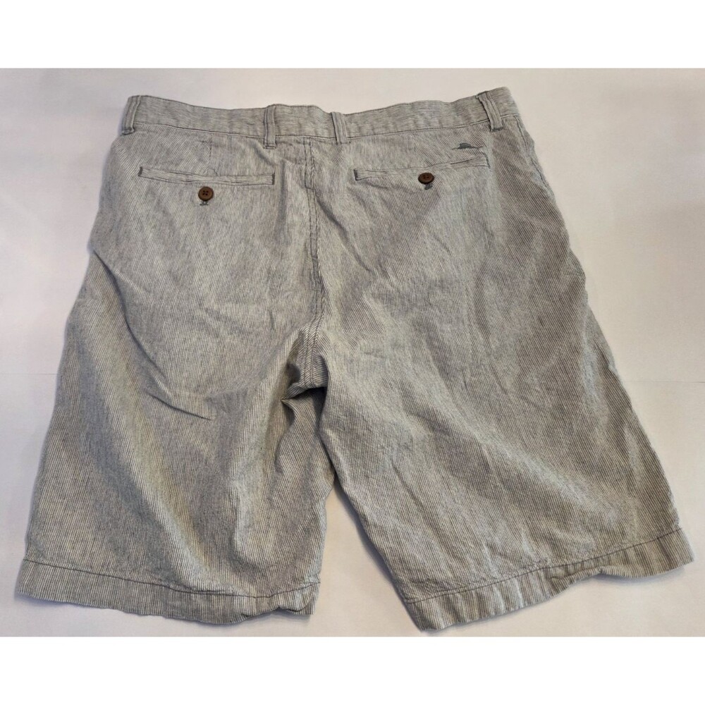 Tommy Bahama Linen Shorts Mens 34 Blue Stripe Flat Front Island Casual Summer - Picture 2 of 8